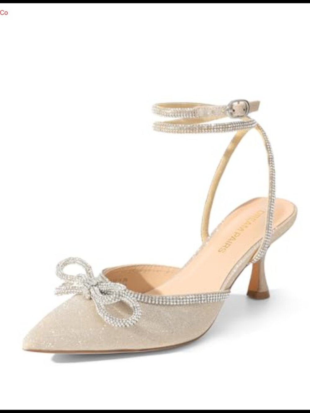 Kitten Heel Rhinestone Bow Ankle Strap Closed Toe Pumps